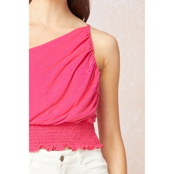Entro One Shoulder Crop Top, Fuchsia - Picture 4 of 6